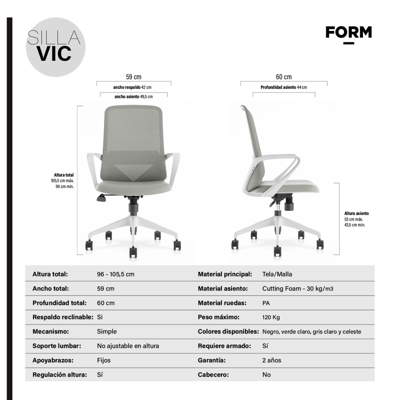 SILLA EJECUTIVA FORM OFFICE GRIS CLARO OFICINA VIC - 7