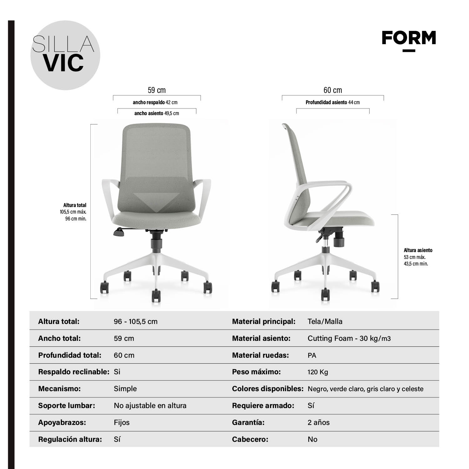 SILLA EJECUTIVA FORM OFFICE GRIS CLARO OFICINA VIC - 7