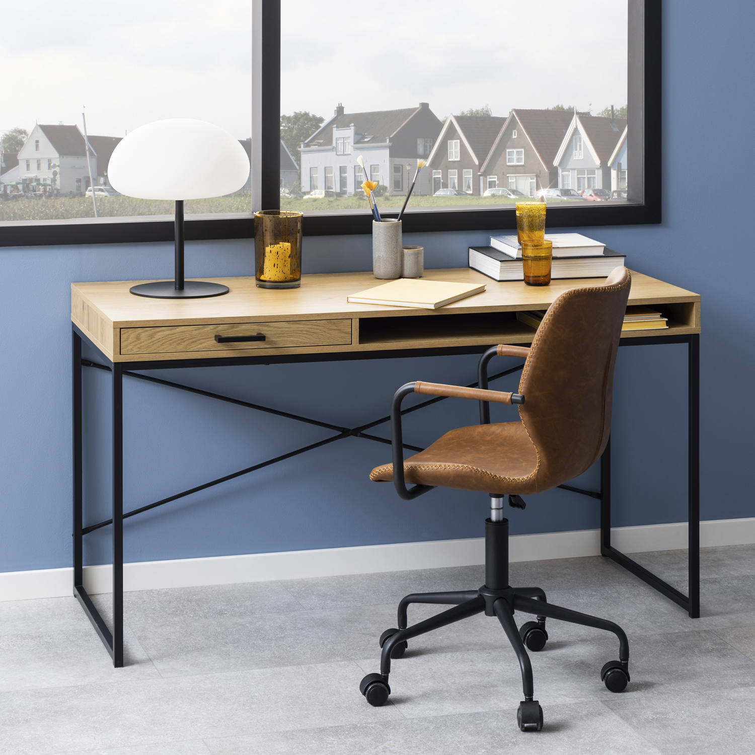 ESCRITORIO FORM DESIGN SEAFORD C/CAJONERA ROBLE METAL - 2
