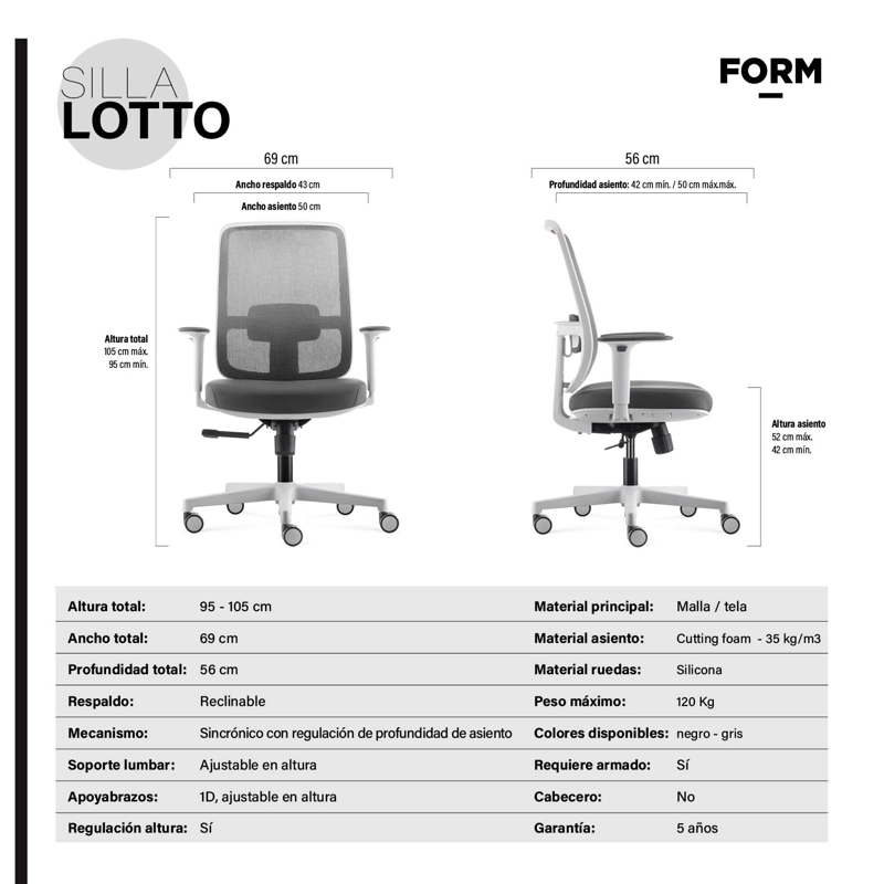 SILLA OFICINA FORM OFFICE GRIS CLARO LOTTO - 8