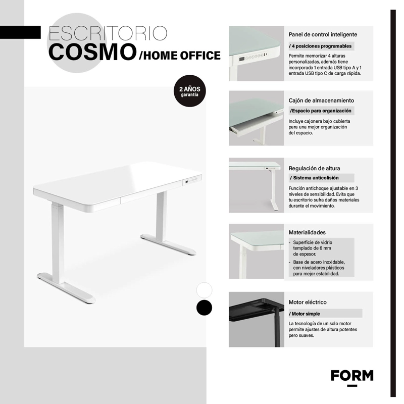 ESCRITORIO FORM DESIGN HOME OFFICE COSMO ELÉCTRICO BLANCO ACERO - 7