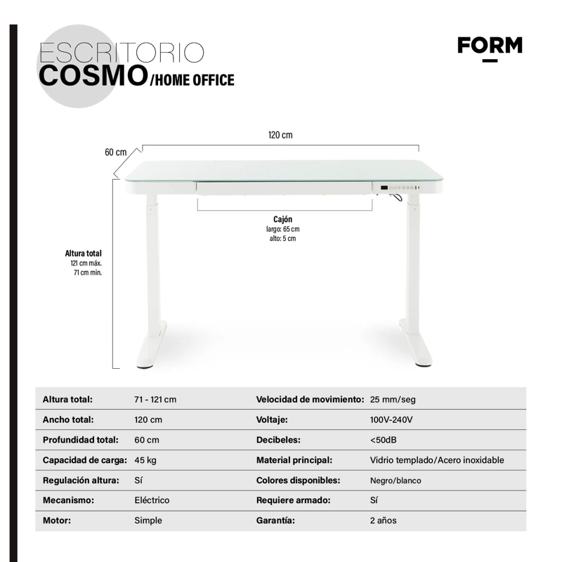 ESCRITORIO FORM DESIGN HOME OFFICE COSMO ELÉCTRICO BLANCO ACERO - 8