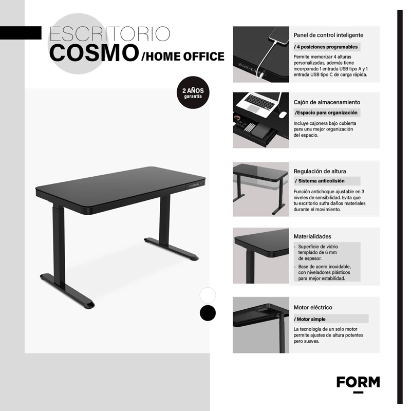 ESCRITORIO FORM DESIGN HOME OFFICE COSMO ELÉCTRICO NEGRO ACERO - 7