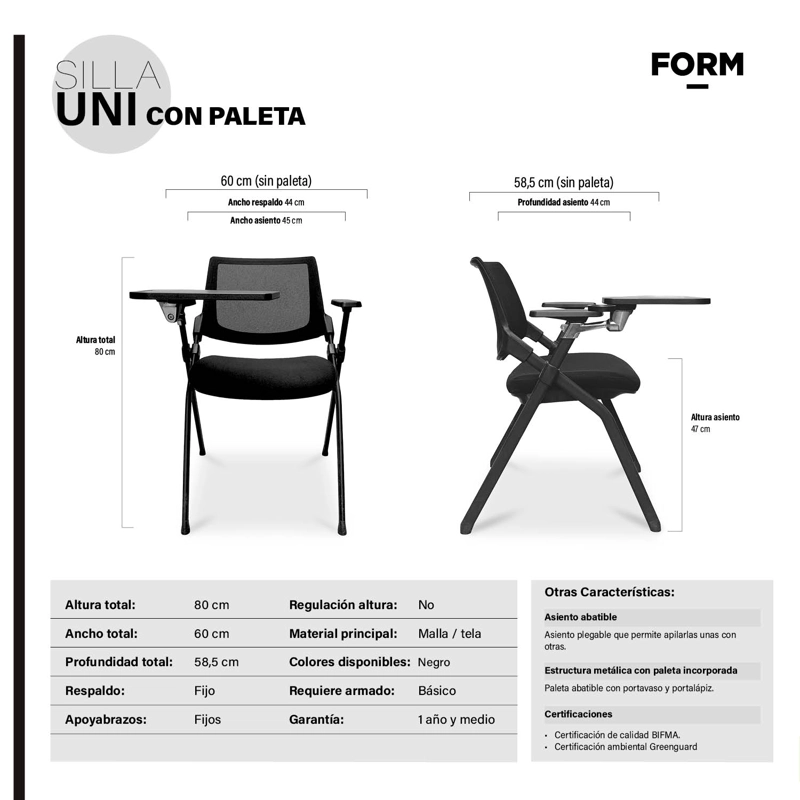 SILLA FORM OFFICE NEGRO VISITA UNI C/PALETA - 7