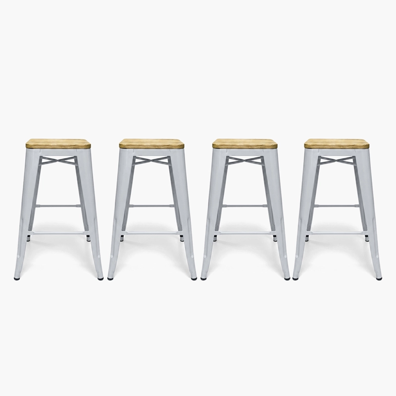 TABURETES FORM DESIGN TOLIX 1 CUERPO METAL PLATEADO PACK 4 66 MADERA - 1