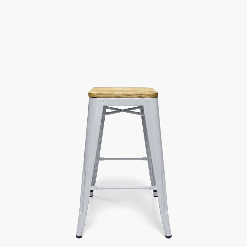 TABURETES FORM DESIGN TOLIX 1 CUERPO METAL PLATEADO PACK 4 66 MADERA - 2