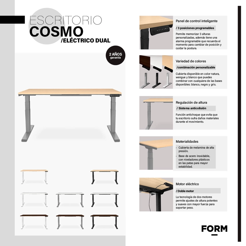 ESCRITORIO FORM OFFICE COSMO ELÉCTRICO DUAL 160X70 METAL - 4