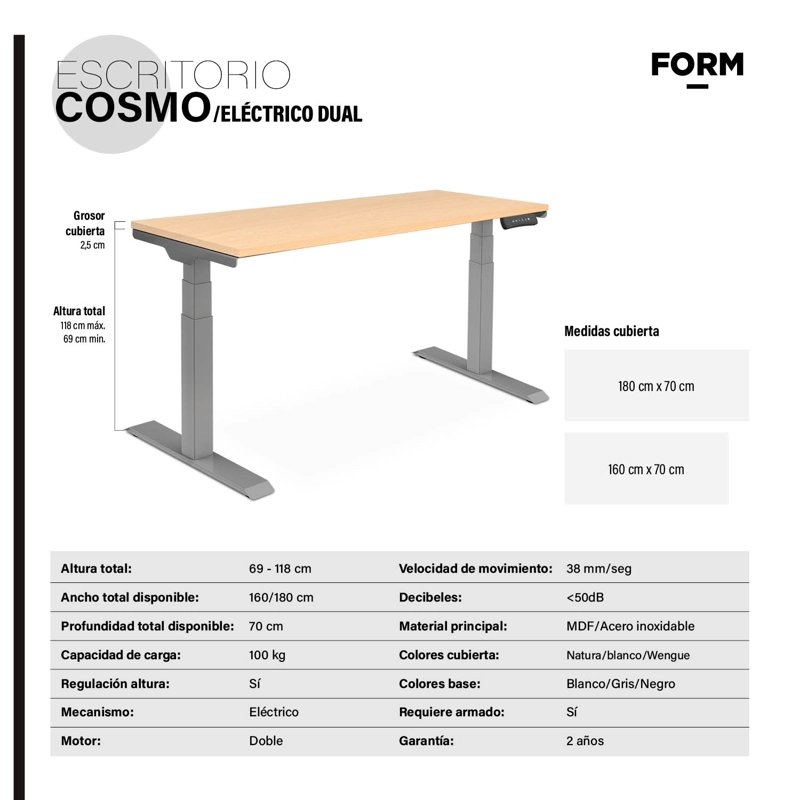 ESCRITORIO FORM OFFICE COSMO ELÉCTRICO DUAL 160X70 METAL - 5