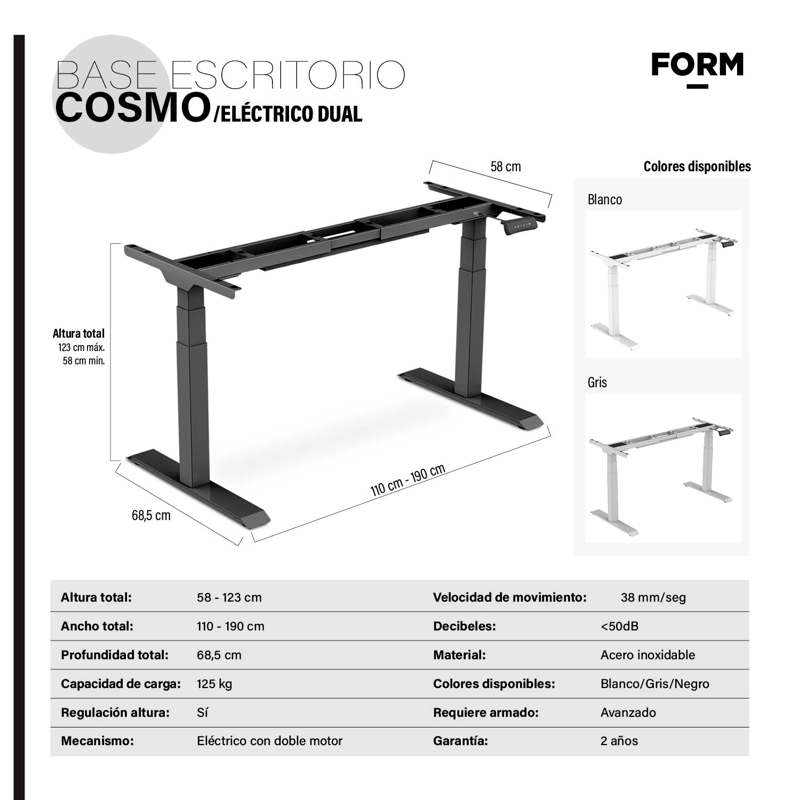 BASE FORM OFFICE COSMO 120 200 DUAL ELÉCTRICO NEGRO ACERO - 7