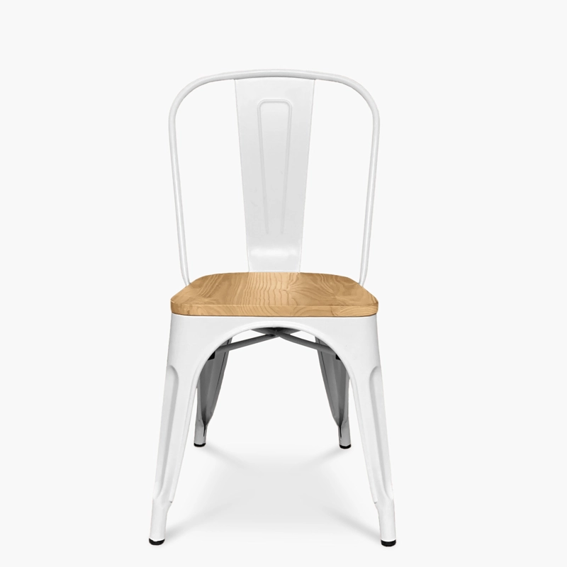 SILLAS FORM DESIGN TOLIX 1 CUERPO ACERO BLANCO PACK 4 ASIENTO MADERA - 2
