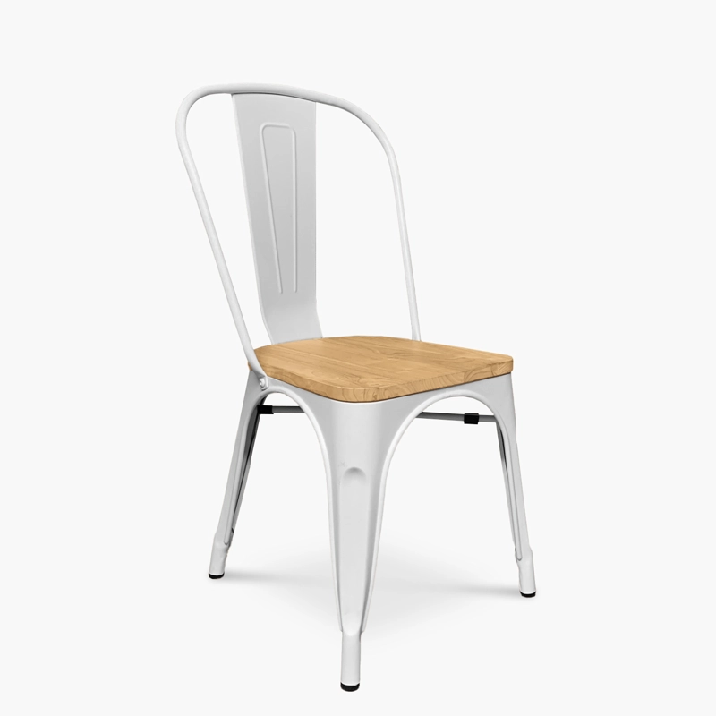 SILLAS FORM DESIGN TOLIX 1 CUERPO ACERO BLANCO PACK 4 ASIENTO MADERA - 3