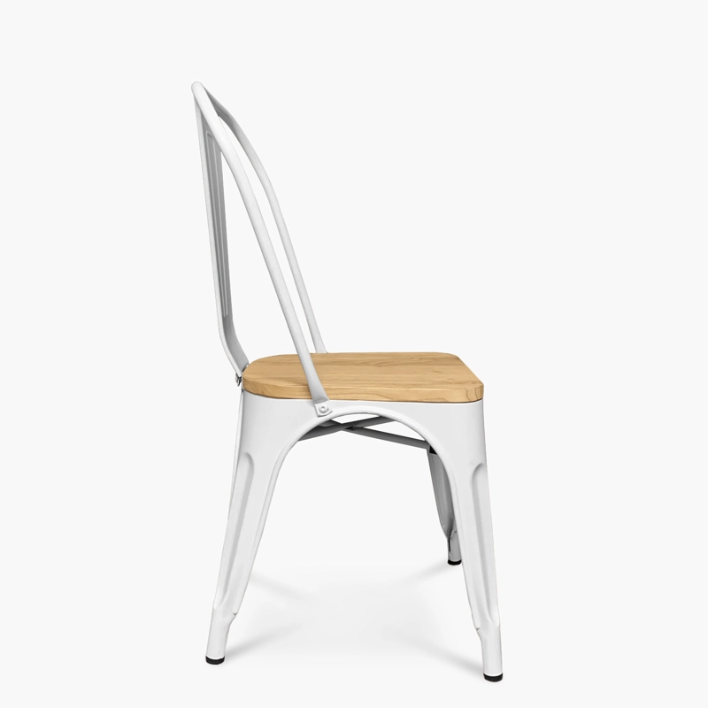 SILLAS FORM DESIGN TOLIX 1 CUERPO ACERO BLANCO PACK 4 ASIENTO MADERA - 4