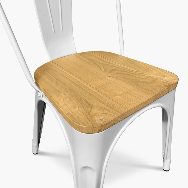 SILLAS FORM DESIGN TOLIX 1 CUERPO ACERO BLANCO PACK 4 ASIENTO MADERA - 6