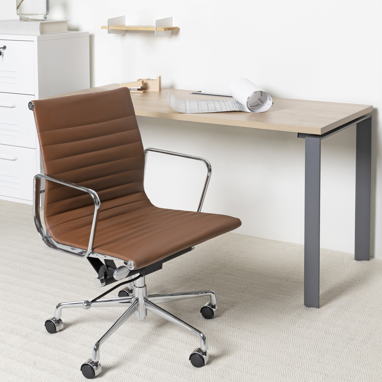 SILLA OFICINA FORM OFFICE CUERO CAFE ALUMINIUM - 2