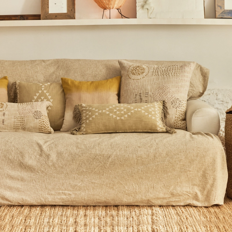 CUBRECAMA CALMA HOUSE ALGODÓN BEIGE LISO ARGA CAMA 1 O 1 1/2 PLAZA 180X260 - 4