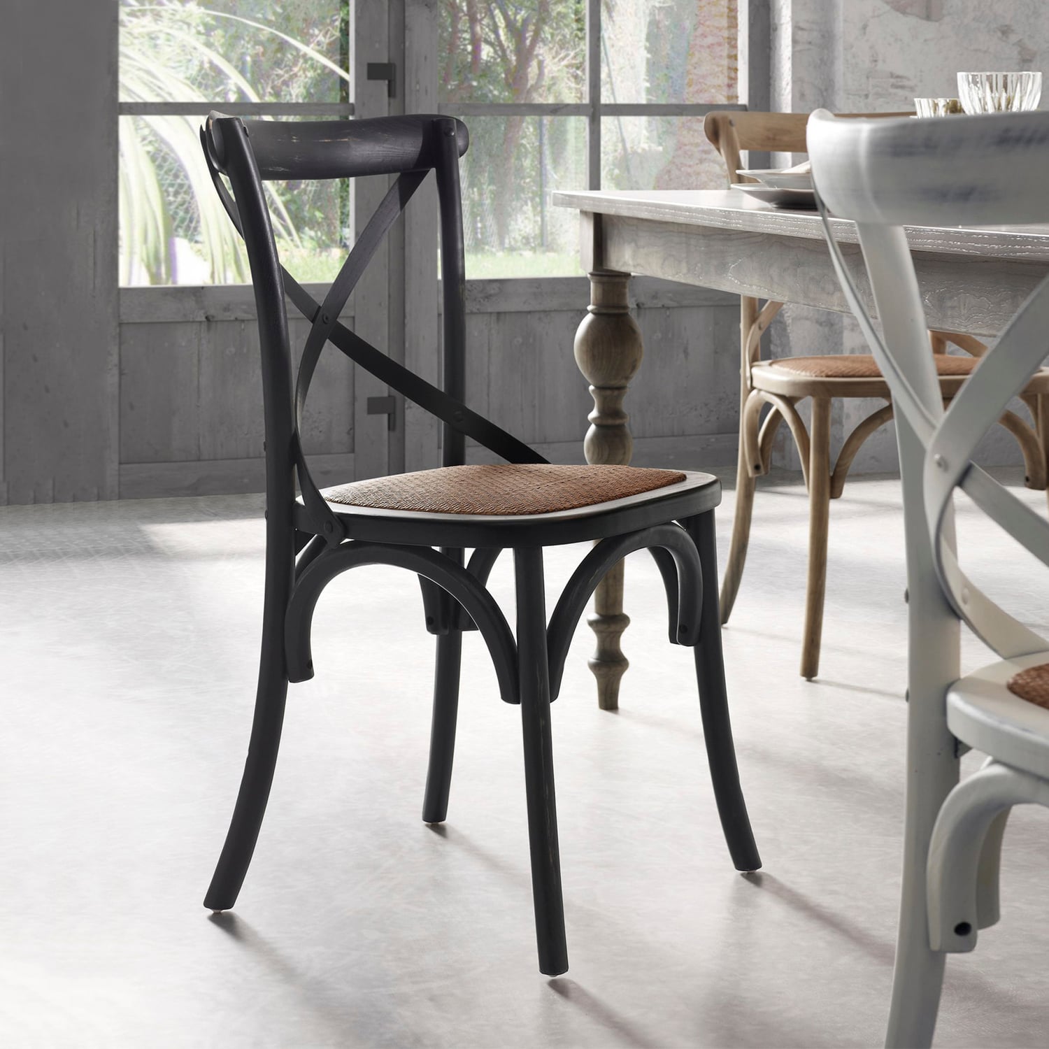 SILLA DE COMEDOR TRADITION MADERA RATTAN NEGRO FORM - 2