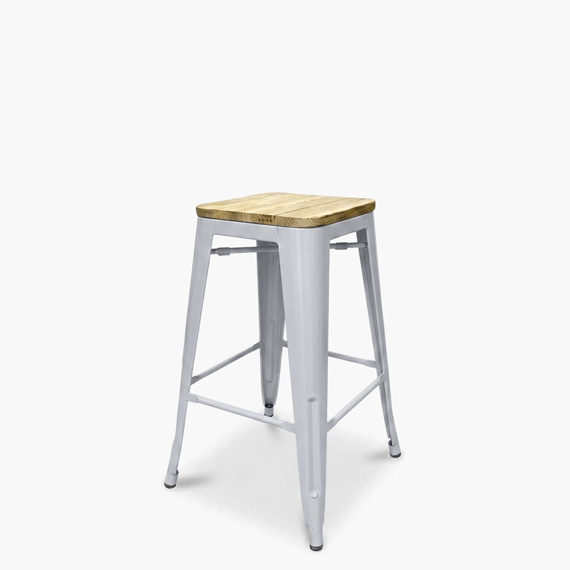 TABURETE FORM DESIGN METAL PLATEADO PISO MEDIO TOLIX REPLICA MADERA - 2
