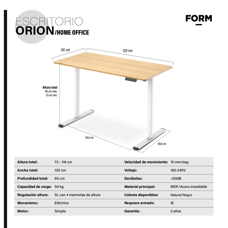 ESCRITORIO FORM DESIGN HOME OFFICE ORION ELÉCTRICO NATURAL ACERO - 7
