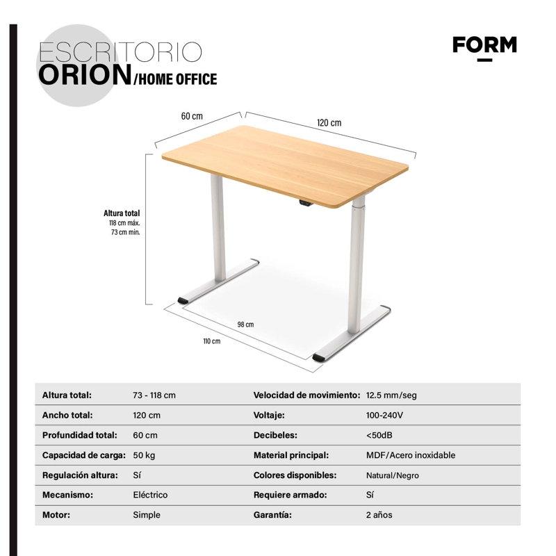 ESCRITORIO FORM DESIGN HOME OFFICE ORION ELÉCTRICO NATURAL ACERO - 8