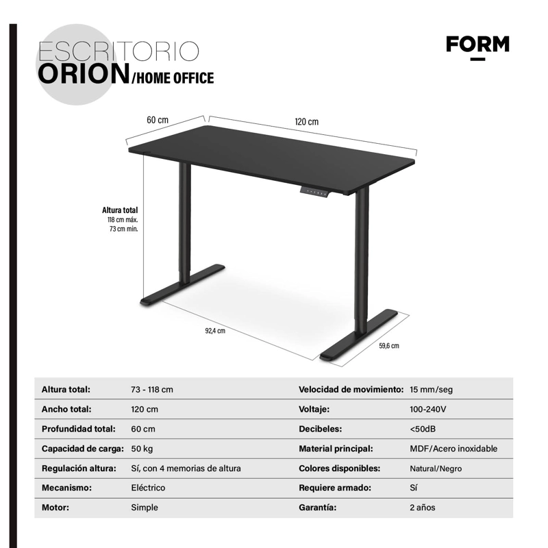 ESCRITORIO FORM DESIGN HOME OFFICE ORION ELÉCTRICO NEGRO ACERO - 7