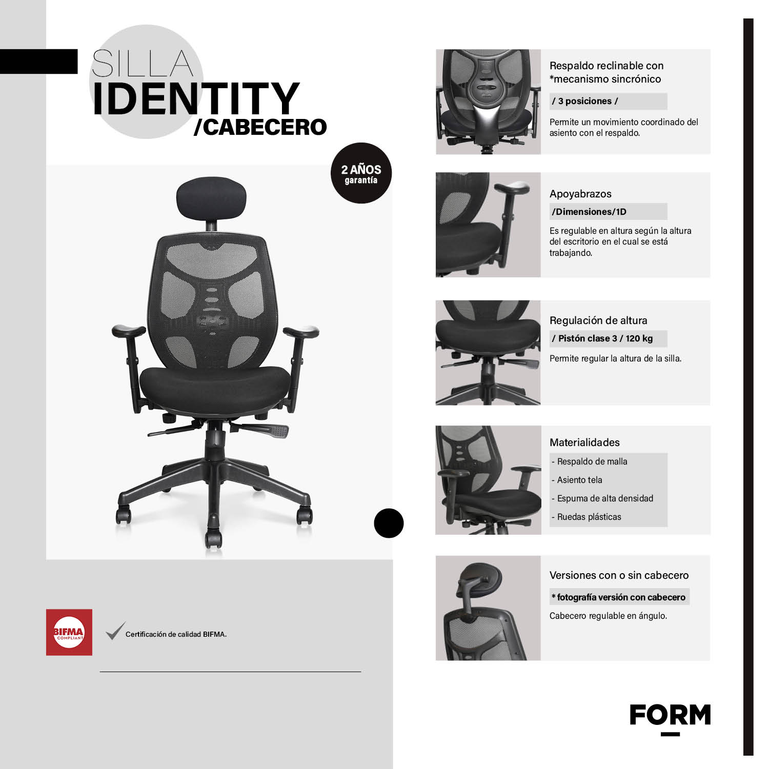 SILLA OFICINA FORM OFFICE NEGRO IDENTITY BASE NYLON C/CABECERO - 6