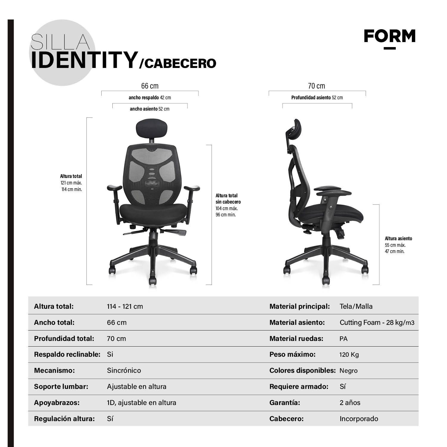 SILLA OFICINA FORM OFFICE NEGRO IDENTITY BASE NYLON C/CABECERO - 7
