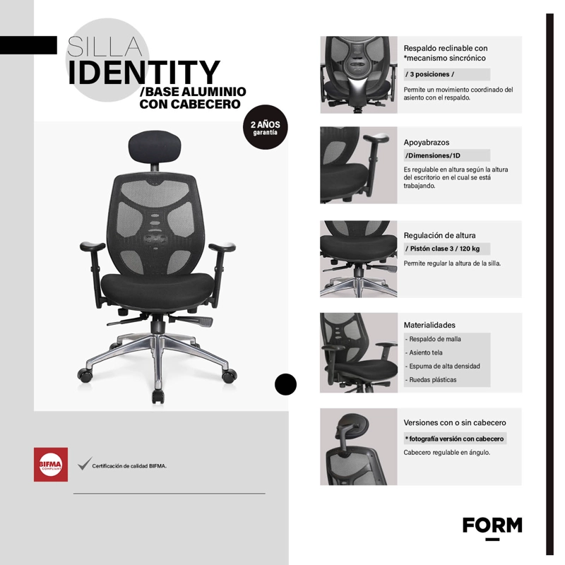 SILLA OFICINA IDENTITY BASE ALUMINIO CON CABECERO FORM - 6