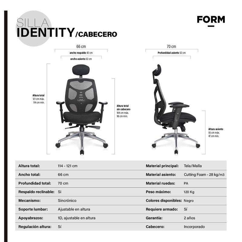 SILLA OFICINA IDENTITY BASE ALUMINIO CON CABECERO FORM - 7