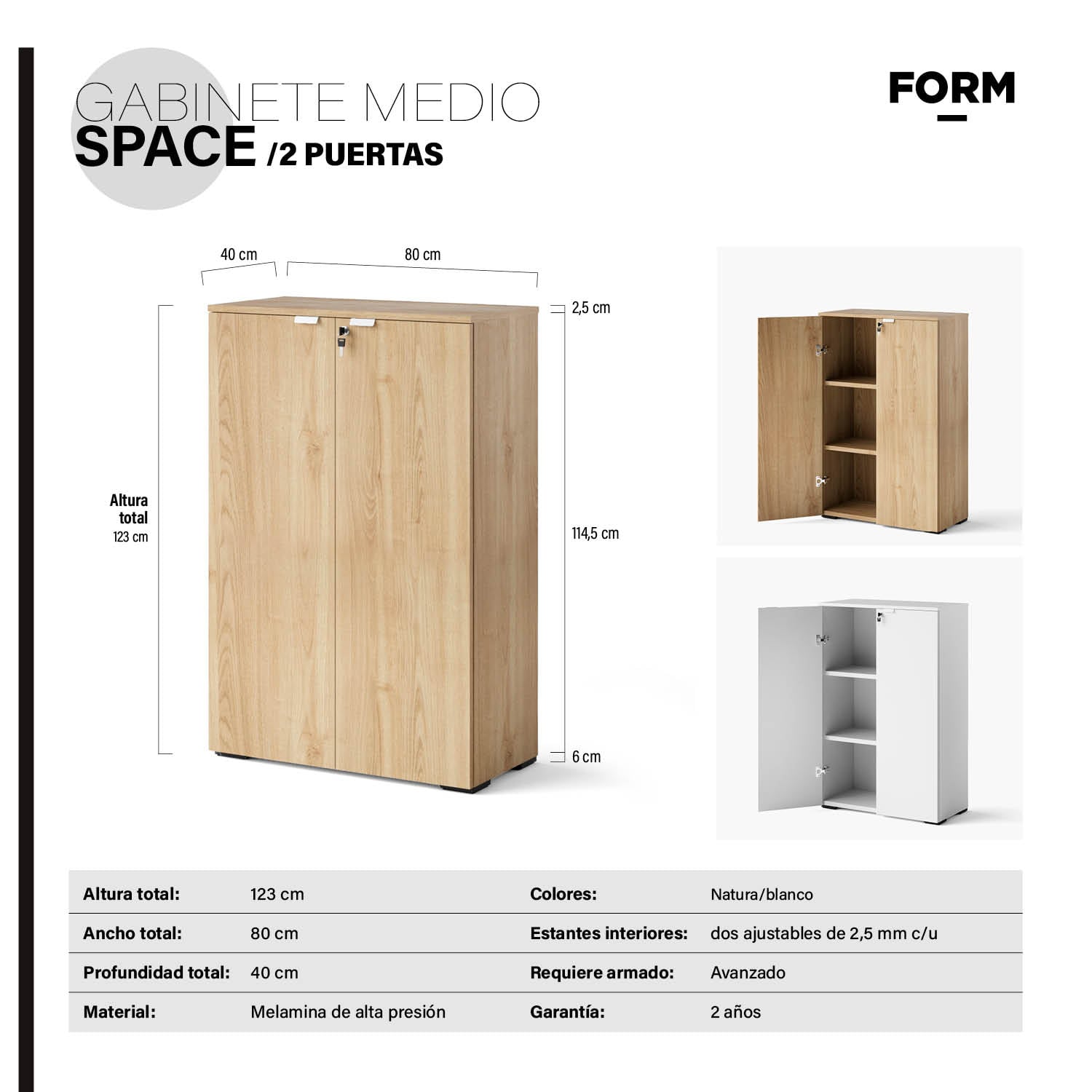 GABINETE FORM OFFICE ACERO 2 PUERTAS CAFÉ OFICINA MEDIO SPACE NATURA - 3