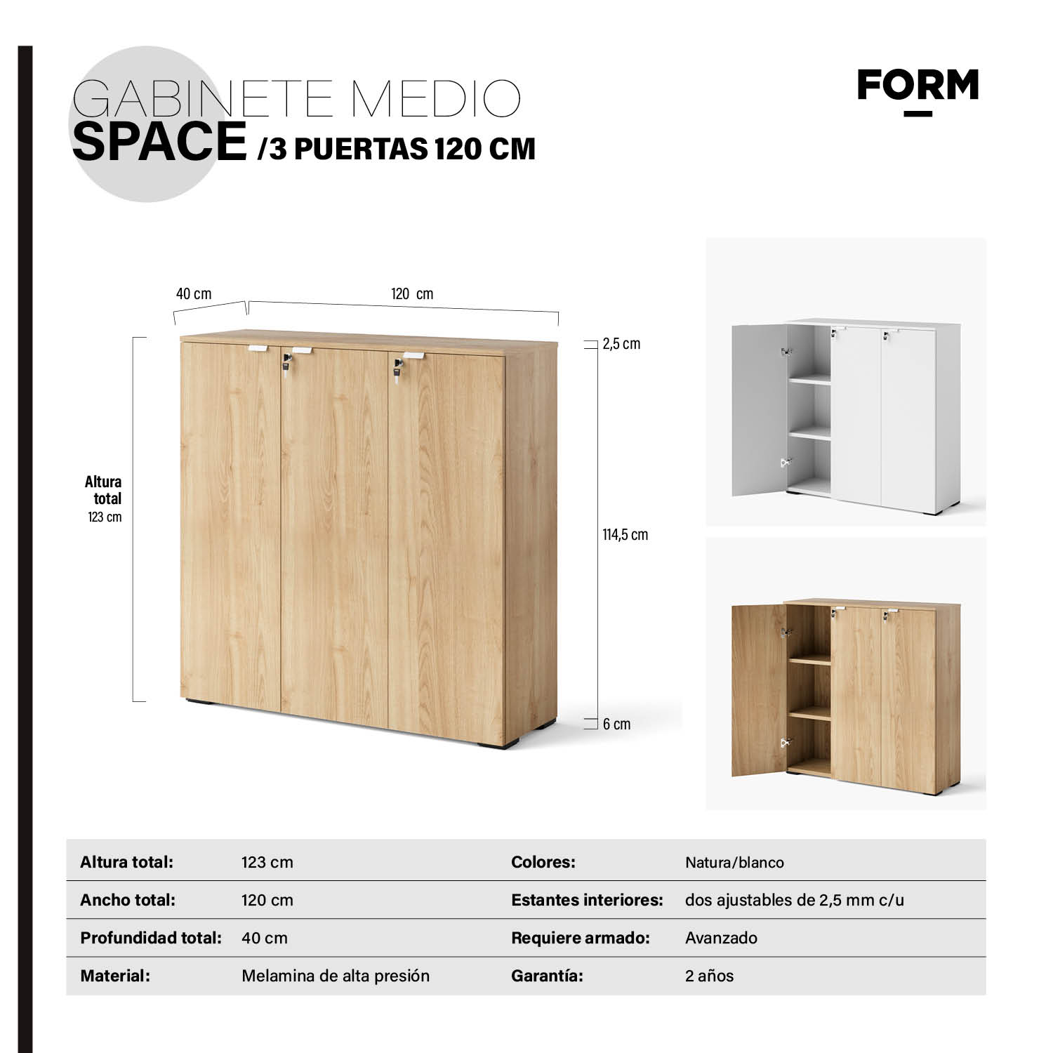GABINETE OFICINA MEDIO SPACE 3 PUERTAS 120 NATURA FORM - 3