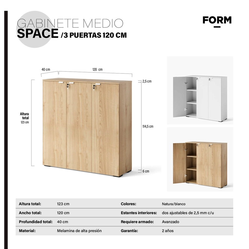 GABINETE OFICINA MEDIO SPACE 3 PUERTAS 120 NATURA FORM - 5