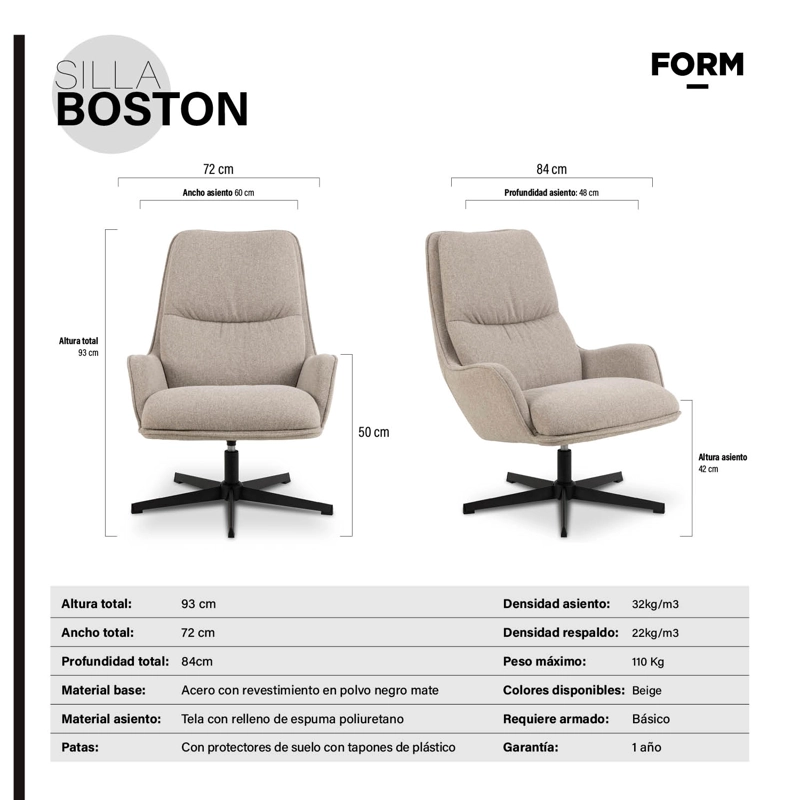 SILLÓN FORM DESIGN ACERO BEIGE BOSTON - 7