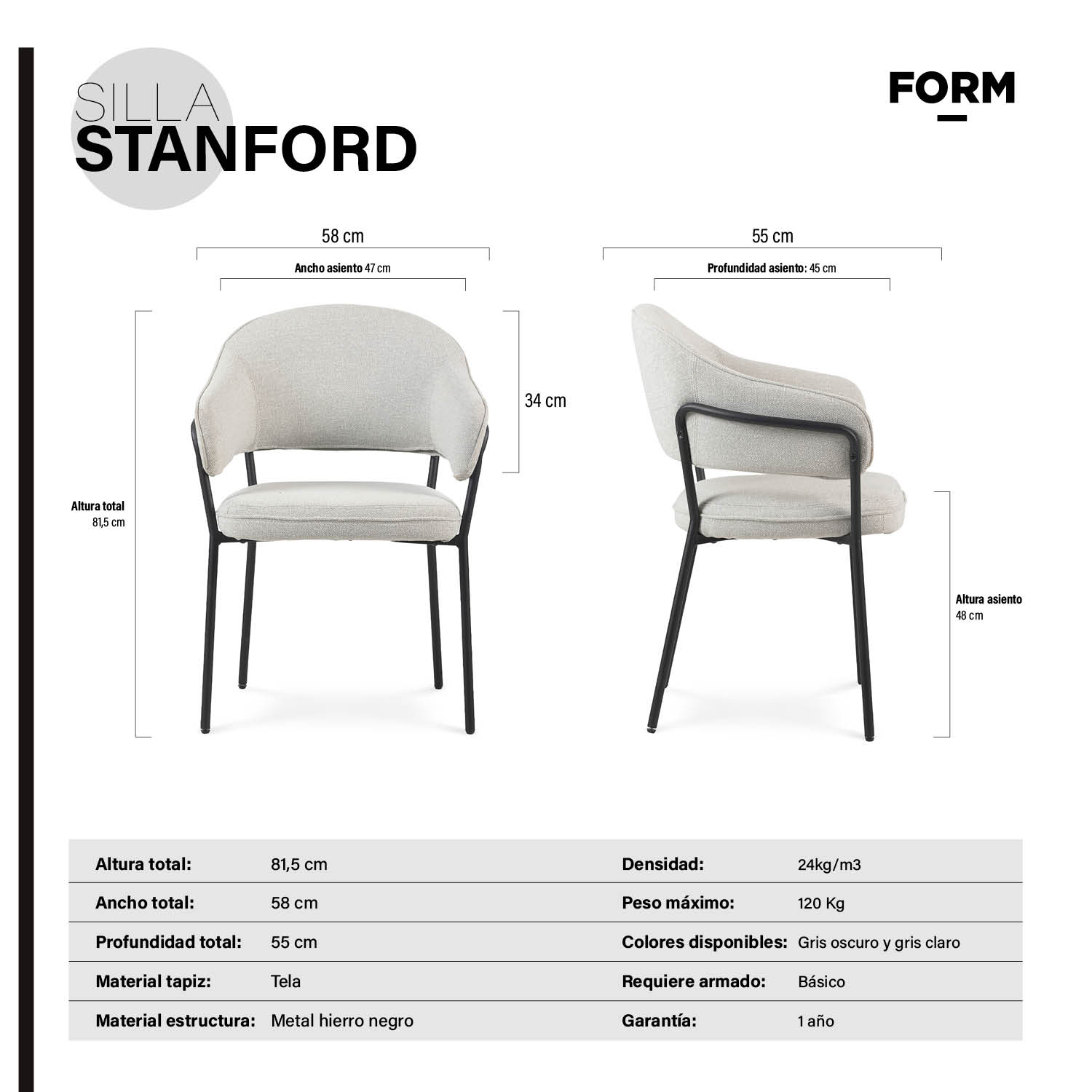 SILLA DE OFICINA FORM DESIGN GRIS CLARO STANFORD - 9