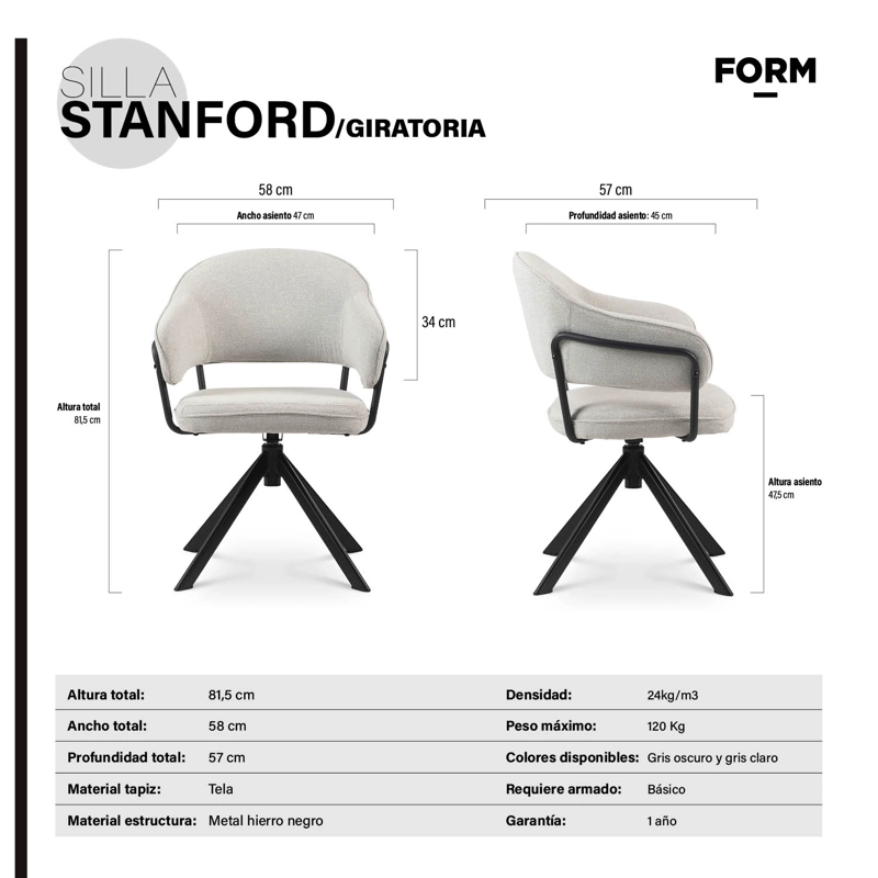 SILLA DE OFICINA FORM DESIGN GRIS CLARO STANFORD GIRATORIA - 9