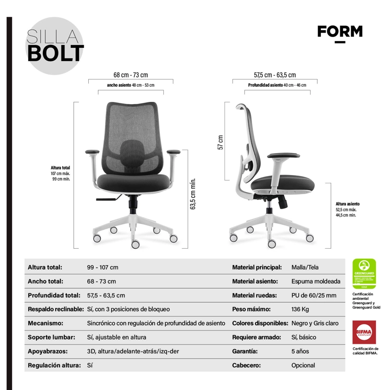 SILLA OFICINA BOLT GRIS CLARO FORM - 8