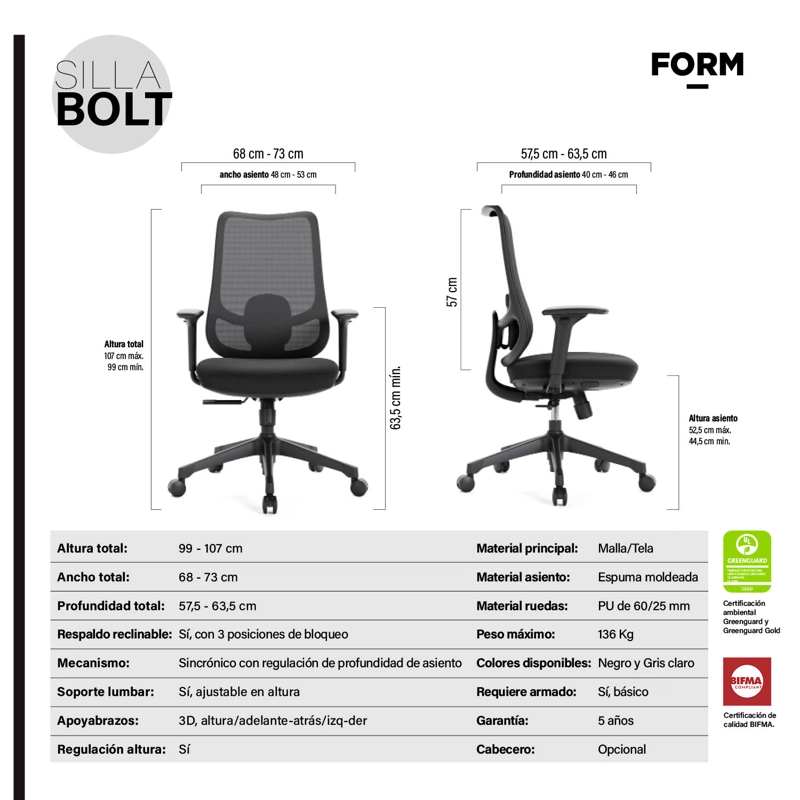 SILLA OFICINA BOLT NEGRO FORM - 8