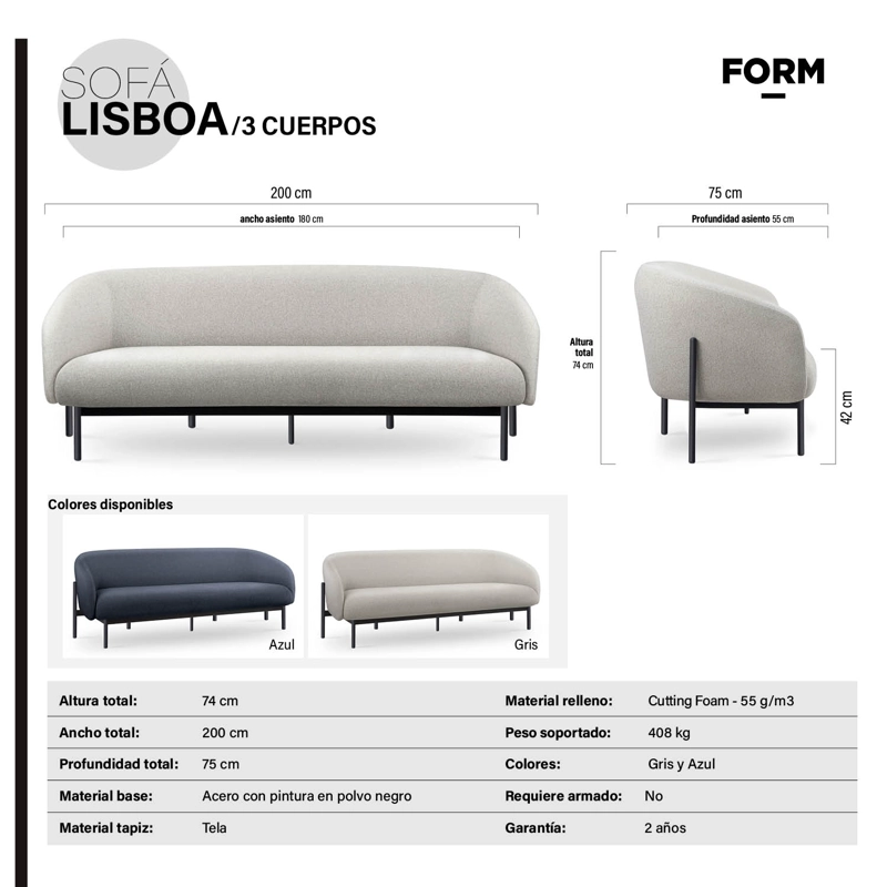SOFA 3 CUERPOS LISBOA GRIS FORM - 7