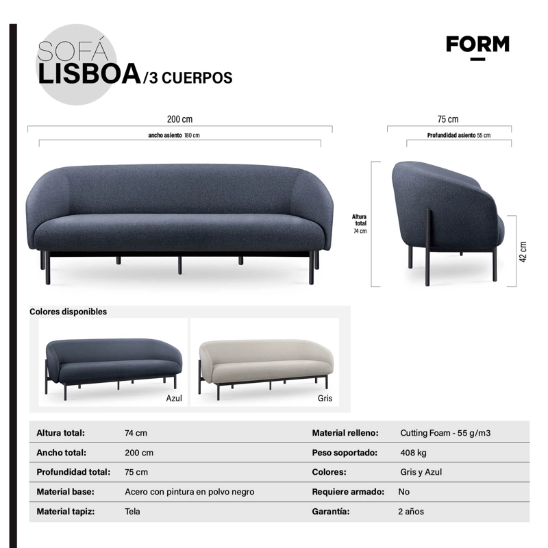 SOFA 3 CUERPOS LISBOA AZUL FORM - 7