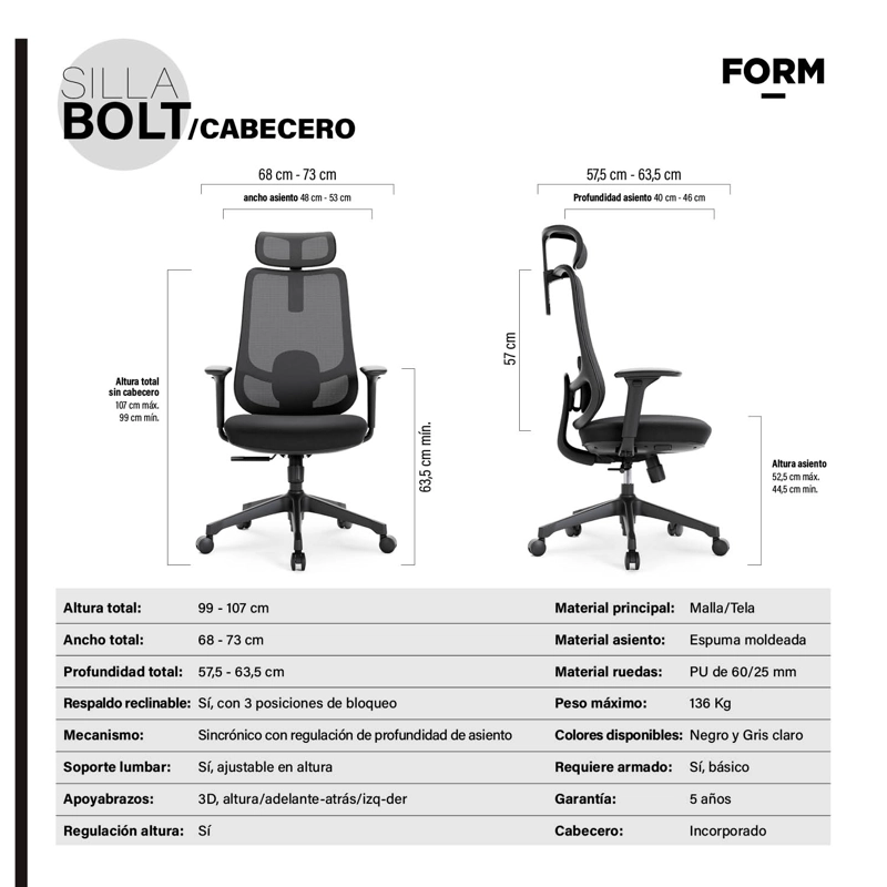 SILLA OFICINA BOLT NEGRO CON CABECERO FORM - 7
