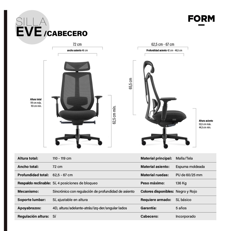 SILLA OFICINA EVE CON CABECERO NEGRO FORM - 9