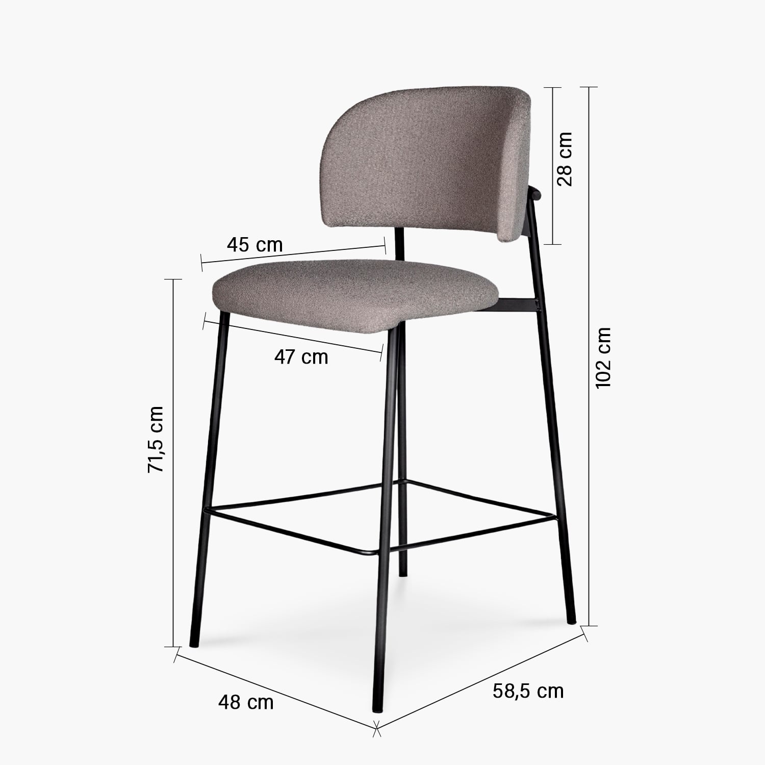 TABURETE TAPIZ REGINA GRIS FORM - 3