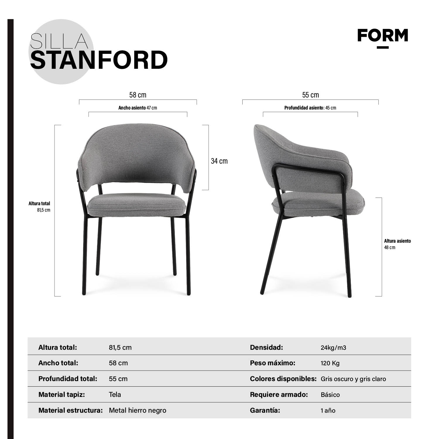 SILLA HOME OFFICE STANFORD GRIS OSCURO FORM - 7