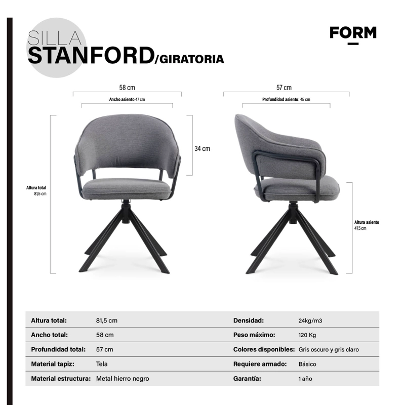 SILLA HOME OFFICE STANFORD GIRATORIA GRIS OSCURO FORM - 6