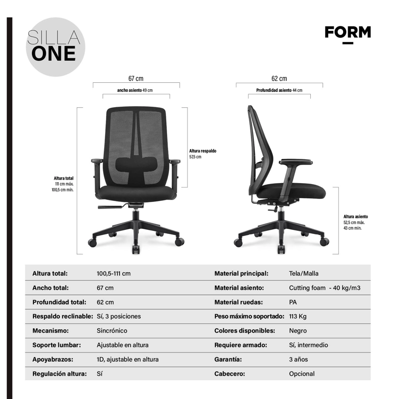 SILLA OFICINA ONE NEGRO FORM - 7