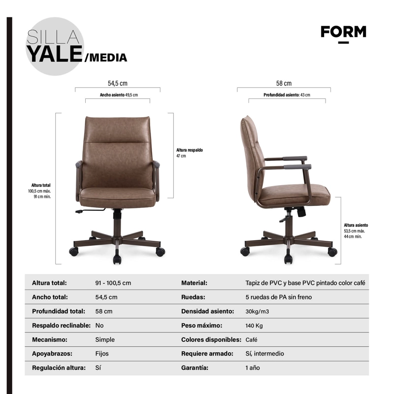 SILLA DISEÑO HOME OFFICE YALE MEDIA CAFE  FORM - 8
