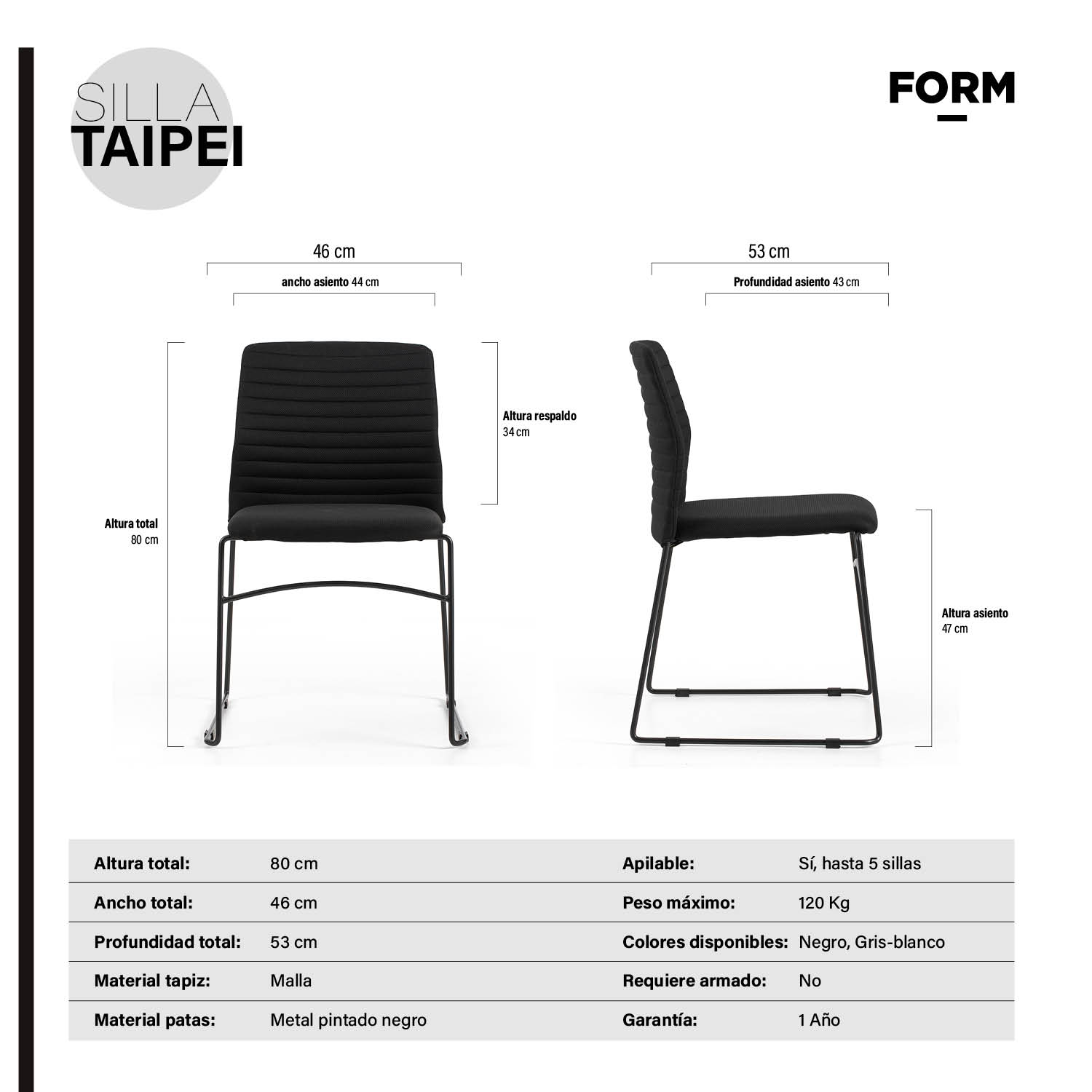 SILLA OFICINA VISITA TAIPEI NEGRO FORM - 7