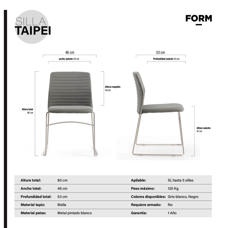 SILLA OFICINA VISITA TAIPEI GRIS/BLANCO FORM - 7