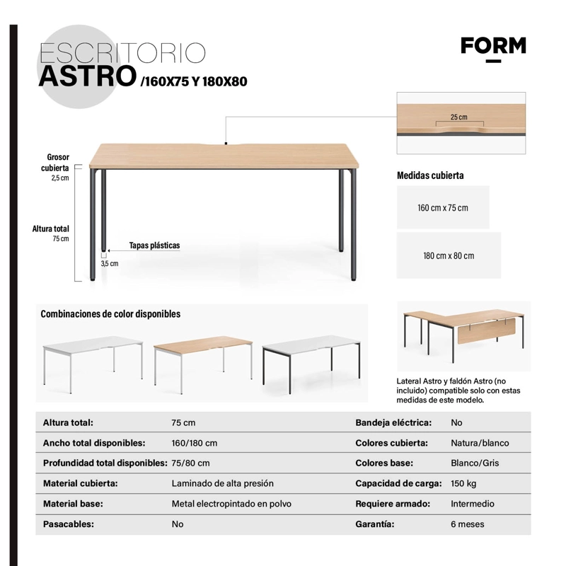 ESCRITORIO ASTRO 160X75 NATURA/GRIS FORM - 4