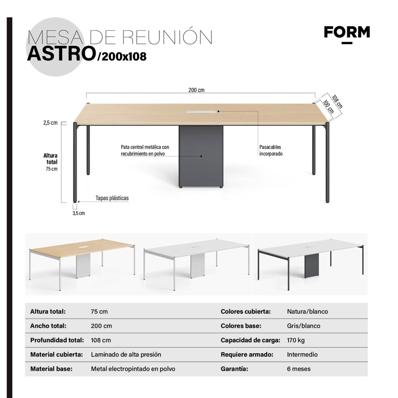 MESA OFICINA REUNION ASTRO 200X108 BLANCO/GRIS FORM - 3