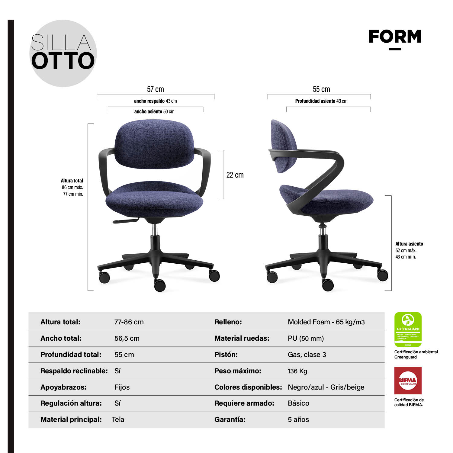 SILLA OFICINA OTTO AZUL FORM - 9